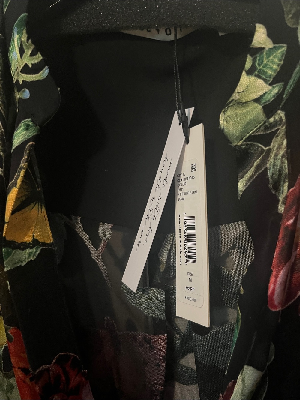 Alice and Olivia Black Sheer Floral Blouse with Multicolor Blooms - Picture 2 of 4